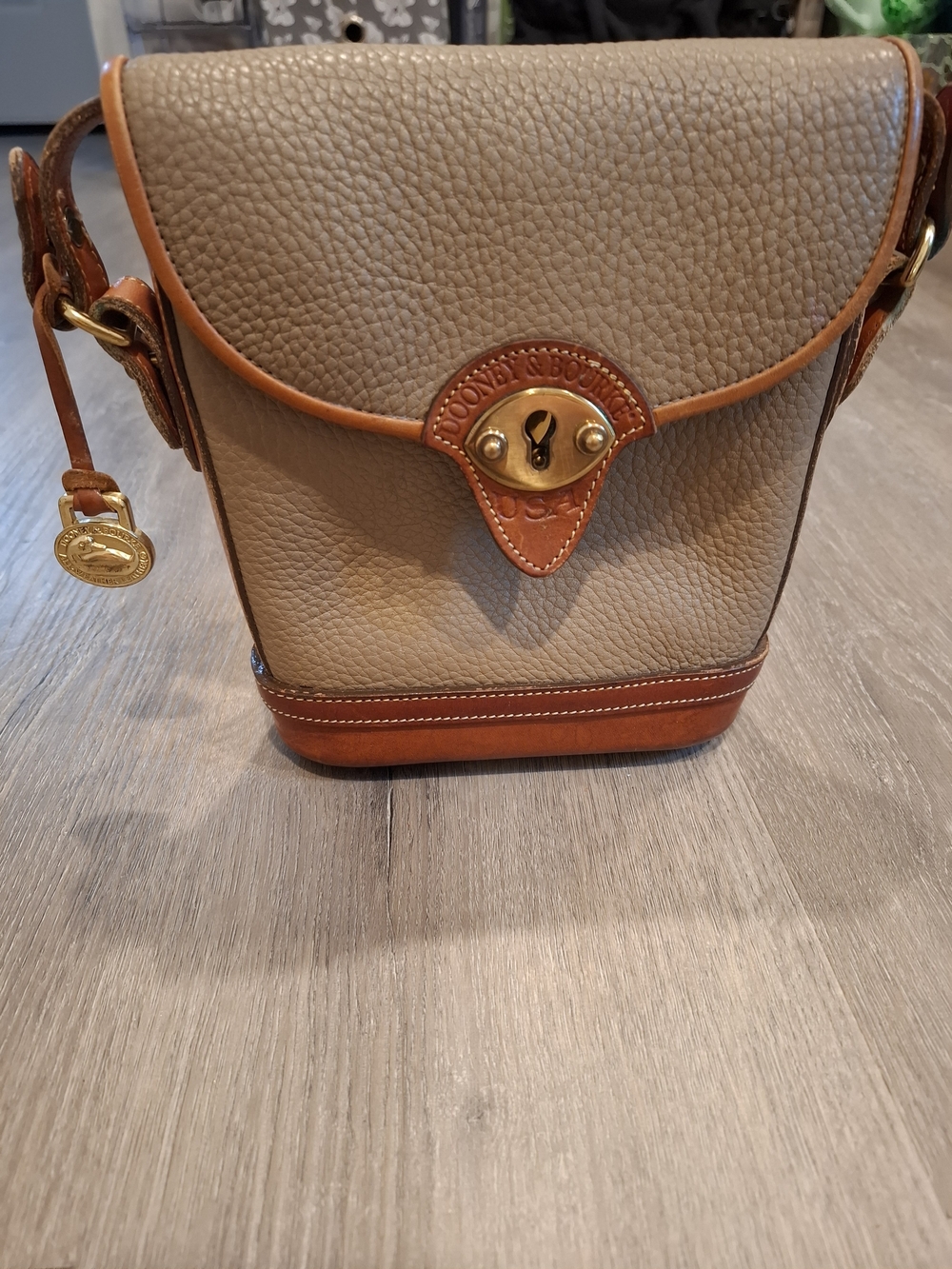 Vintage Dooney & Bourke Taupe Pebble Leather Crossbody Made In USA